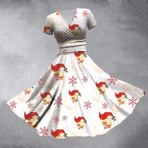 Retro Cute Santa Claus Print Maxi Dress