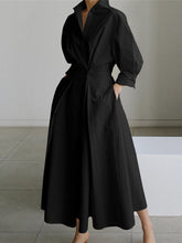 Load image into Gallery viewer, Women's Solid Pocket Button Lapel Long Sleeve Maxi Shirt Casual Dress
