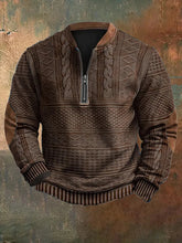 Load image into Gallery viewer, Men&#39;s Vintage Knit Print Zip-Up Sweatshirt