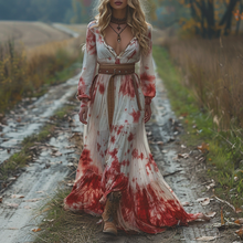 Load image into Gallery viewer, Women's Retro V-neck Pastoral Halloween Party Style Long-sleeve Maxi Long Dress