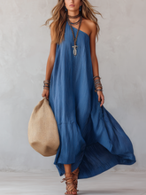 Load image into Gallery viewer, Royal Blue Striped Off-the-shoulder Flowing Long Dress