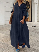 Load image into Gallery viewer, Casual Plain Single Breasted Pocket Long Sleeve Loose Maxi Dress