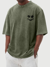 Load image into Gallery viewer, Men's Vintage Wash Smiley Coconut Tree Print Short Sleeve T-Shirt