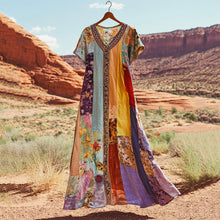 Load image into Gallery viewer, Women's Vintage Patchwork Flower Print Loose Midi Dress b2b6