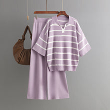 Load image into Gallery viewer, Stylish Striped Top &amp; Solid Color Wide Leg Pants Two-Piece Set
