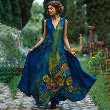 Load image into Gallery viewer, Vintage Oil Floral Embroidered Art Comfy Linen Maxi Dress