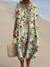 Load image into Gallery viewer, Women's Colorful Flower Print Pocket Linen Dress