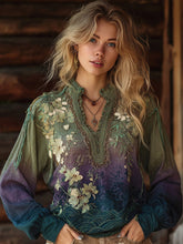 Load image into Gallery viewer, Classy Gradient Bamboo Blossom Embroidery Art Linen Long Sleeve Shirt