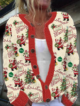 Load image into Gallery viewer, Women&#39;s Vintage Merry Christmas Tree Santa Knit Cardigan