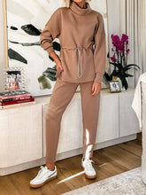 Load image into Gallery viewer, Turtleneck Drawstring Waist Slit Casual Suit