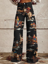 Load image into Gallery viewer, Women&#39;s Cowboy Race Print Casual Wide Leg Pants