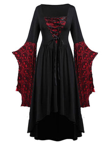 Halloween Skull Lace Tie Irregular Dress