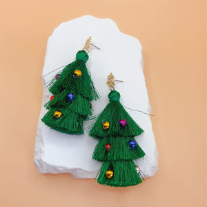 Christmas Tree Tassel Long Earrings