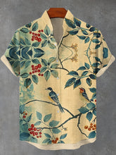 Load image into Gallery viewer, Men's Flower Bird Ink Painting Print Linen Blend Shirt