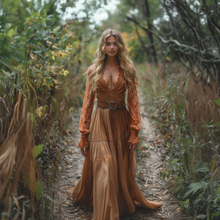 Load image into Gallery viewer, Women's Retro Country Pastoral Linen Style Long-sleeve Casual Maxi Long Dress