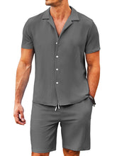 Load image into Gallery viewer, Men's Daily Comfortable Solid Color Puff Wrinkle Short Sleeve Shorts Set