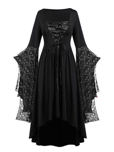 Halloween Skull Lace Tie Irregular Dress