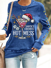 Load image into Gallery viewer, Women's Christmas Santa's Favorite Hot Mess Printed Crew Neck Sweatshirt