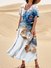 Load image into Gallery viewer, Glass Rose Art Printed Women's Linen Pocket Dress