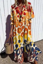 Load image into Gallery viewer, Meridress Ruched Button Down Balloon Sleeves Printed Maxi Dress