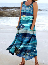 Load image into Gallery viewer, Women's Underwater Fish Stripe Sea Art Print Pocket Casual Resort Comfort Maxi Dress