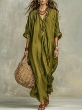 Load image into Gallery viewer, Olive Green Relaxed Bohemian Maxi Dress