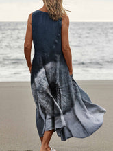 Load image into Gallery viewer, Womens Dark Dandelion Print Pocket Pinafore Linen Dress