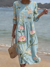 Load image into Gallery viewer, Women's Casual Floral Print Round Neck Dress