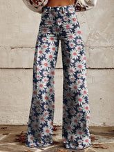 Load image into Gallery viewer, Women&#39;s Blue and White Daisy Print Casual Wide Leg Pants