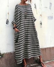 Load image into Gallery viewer, Women Casual Striped Linen Crew Neck Plus Size Dress
