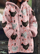 Load image into Gallery viewer, Cute Chicken Graphic Vintage Cozy Hooded Cardigan