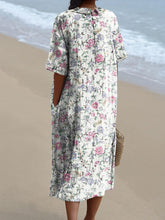 Load image into Gallery viewer, Retro Style Mixed Floral Pattern Printed Women's Pocket Linen Dress (Convertible Dress With Front And Back Option)