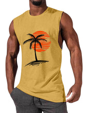 Load image into Gallery viewer, Men's Comfortable Solid Color Hawaiian Coconut Sleeveless Print T-shirt