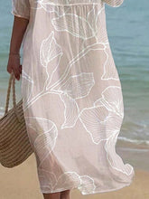 Load image into Gallery viewer, Women's Casual  Round Neck Mid Sleeve Print Cotton and Linen Dress