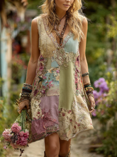Load image into Gallery viewer, Women's Vintage Floral Splicing Cotton And Linen Tank Dress