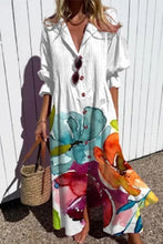 Load image into Gallery viewer, Meridress Ruched Button Down Balloon Sleeves Printed Maxi Dress