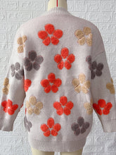 Load image into Gallery viewer, Women&#39;s Single Breasted Large Pocket Floral Jacquard Sweater Cardigan