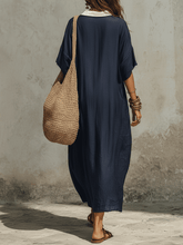 Load image into Gallery viewer, Relaxed Bohemian Deep-V Navy Maxi Dress