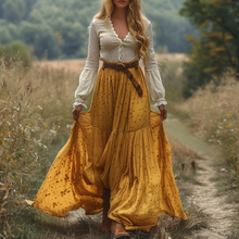 Load image into Gallery viewer, Women's Retro Country Pastoral Linen Style Long-sleeve Casual Maxi Long Dress