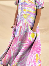Load image into Gallery viewer, Women's Simple Color Splicing Gradient Texture Linen Pocket Dress