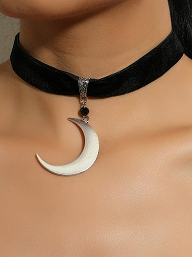 Women's Gothic Moon Pendant Velour Choker Necklace