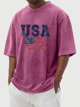 Load image into Gallery viewer, Men's vintage washed USA flag printed short sleeve T-shirt