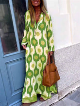 Load image into Gallery viewer, Long Sleeves Loose Printed V-Neck Maxi Dresses