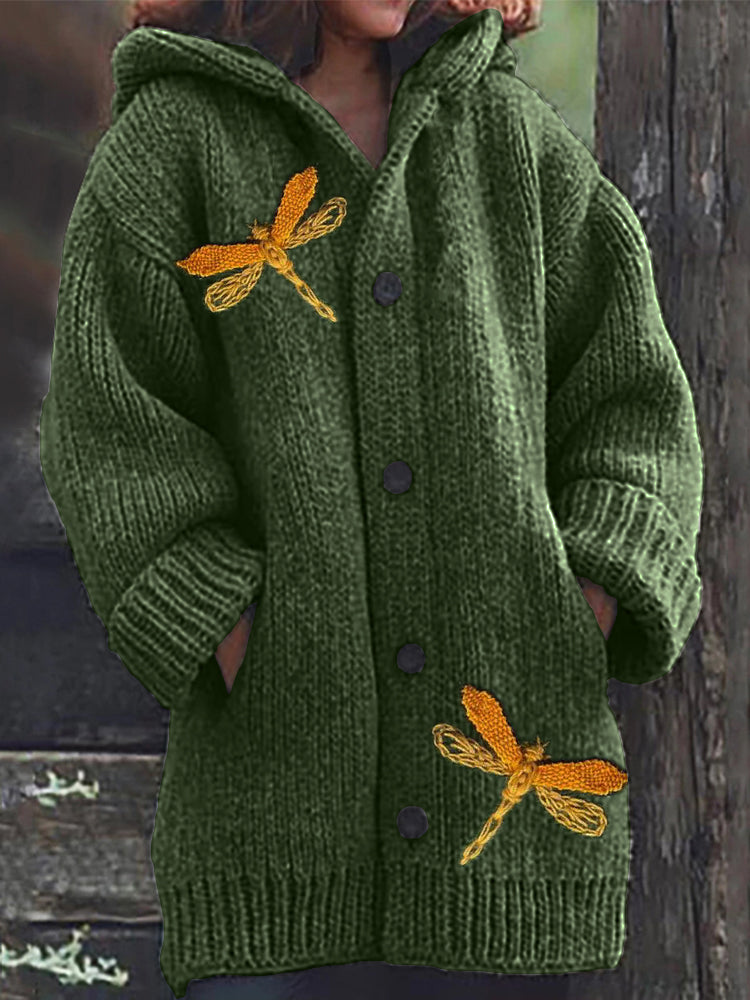 Dragonflies Crochet Cozy Knit Hooded Cardigan