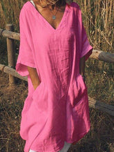Load image into Gallery viewer, Plus Size Casual V Neck Half Sleeve Pockets Dresses