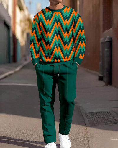 Men's Simple Colorblock Round Neck Casual Sports Set 063