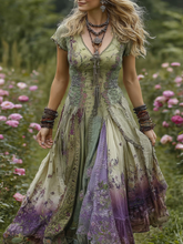 Load image into Gallery viewer, Vintage Gradient Purple Floral Embroidered Linen Maxi Dress