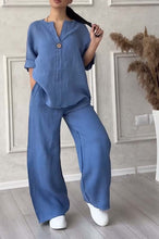 Load image into Gallery viewer, Casual button decorated cotton and linen two-piece set