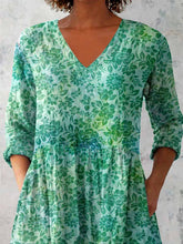 Load image into Gallery viewer, Women's Elegant Floral Pattern Round Neck Cotton and Linen Top