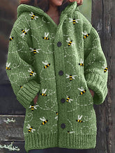 Load image into Gallery viewer, Flying Bees Embroidery Pattern Cozy Knit Hooded Cardigan